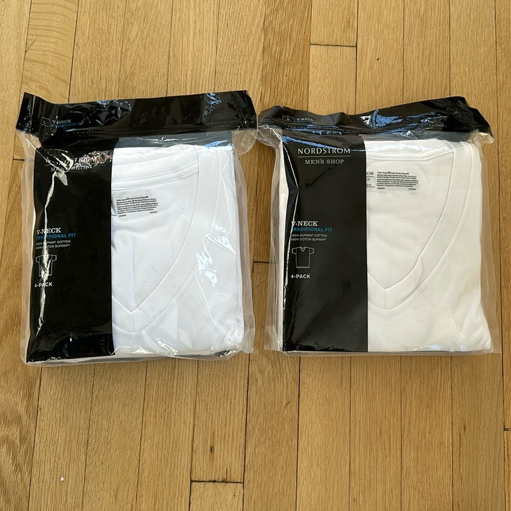 2 Nordstrom’s V-Neck 100% Supima Cotton Traditional Fit T-Shirts 4 Pack